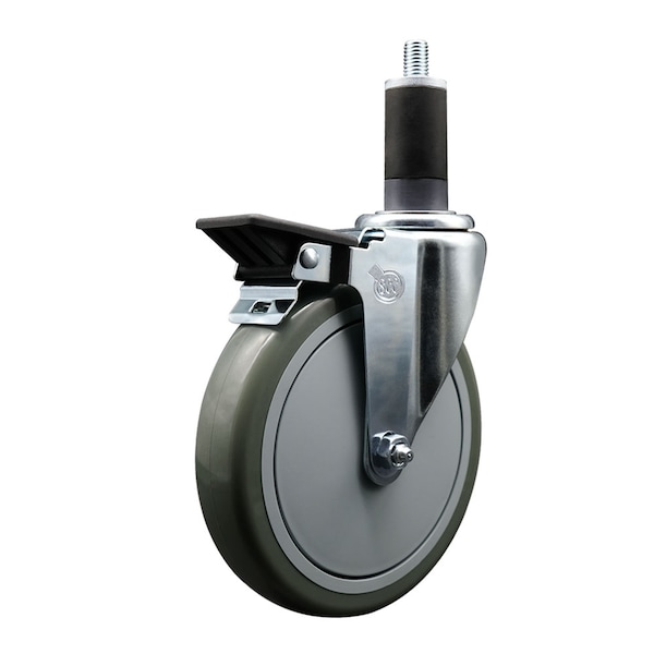 6'' Gray Poly Swivel 1-1/4'' Expanding Stem Caster with Brake
